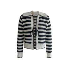 2025 Women's Autumn/Winter New Fashion Casual Loose Striped Knitted Cardigan With Contrast Binding Tie, Basic Tops, Back To School Clothes, Christmas Clothes, Date Night Outfits For Women, Off-The-Shoulder Sweater, Korean Style, Fall Women's Clothes, Modest Women, Party Women, Y2K Women, Tops For Going Out, Concert Women, Date Night Women, New Year, Women's Winter Clothes, Saudi National Day, Chic, Country