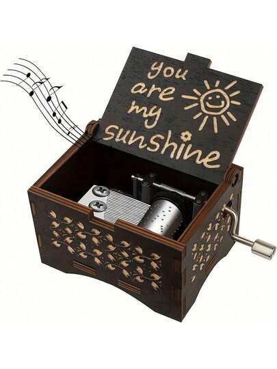 1pc Wooden Music Box 'You Are My Sunshine', Black Vintage Music Box, Hand-Cranked Music Box For Valentine'S Day, Birthday Gift, Anniversary Present.