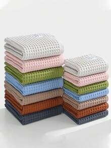 1 pieza/2 piezas Toalla de baño de tejido de gofre moderno y minimalista, suave, de secado rápido y absorbente, adecuada para piscina al aire libre, yoga, gimnasio, baño de casa, toalla de baño de 70*140cm o toalla de mano de 34*75cm, toallas de ducha para salón de belleza, hotel, deportes, artículos esenciales para el hogar - Multicolor - Ver 1