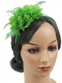1 pieza Diadema con flor de plumas de estilo transfronterizo, accesorio para el cabello con plumas para fiestas, reuniones y actuaciones, accesorio para el cabello de novia retro, disfraz de Halloween