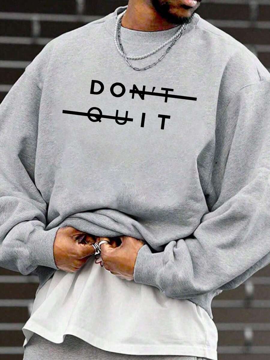 Zrgoth 男士休闲百搭印花圆领卫衣 - 灰色 - 查看 1