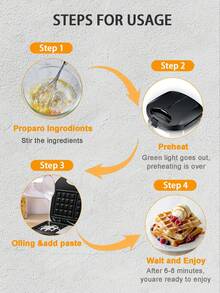 SCISHARE 1 Pc 23x23x7.5cm 750W Waffle Maker With Non-Stick Ceramic Plates | EU Plug | Double-Sided Heating | Even Heating | Easy To Clean Electric Waffle Maker, Suitable For Homemade Belgian Waffles And Snacks - EU F Type Plug(220-240V) - View 7