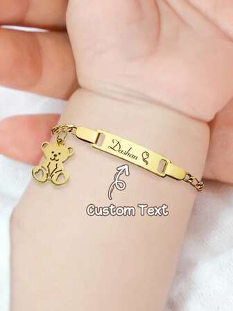 1pc Personalized Engraved Name/Date Stainless Steel Adjustable Beaded Bracelet, Suitable For Boys, Girls, Baptism, Birthday Gift, Gold, Rose Gold Fashion