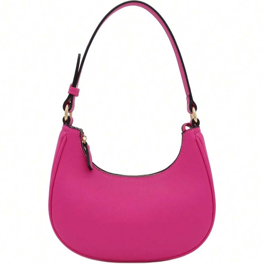 FashionPuzzle Small Crescent Shoulder Bag Underarm Purse - 紫紅色/紫紅色 - 查看 1