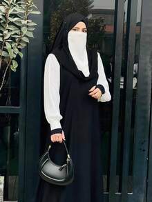 1 Khăn voan mềm mại màu trơn kiểu Trung Đông dành cho nữ, khăn trùm đầu bằng vải voan co giãn kiểu Ả Rập màu trơn, thích hợp sử dụng hàng ngày để mặc trang phục - trắng - Xem 2