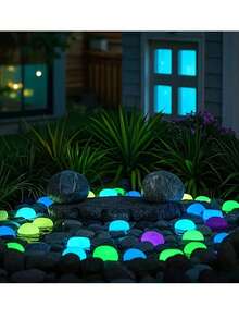 1/6/12/20/30/40/50pcs Large Glow In The Dark Pebbles (Random Color), 4.5cm/1.77in, Suitable For Garden Landscape, Track Decor, Fish Tank Starry Sky Decor, Romantic Luminous Stones, Fit For Home, Outdoor, Runway, Aquarium, Halloween, Christmas, Thanksgiving, Valentine's Day, Absorb Sunlight Or Lamp Light To Glow At Night, No Electricity Needed, Suitable For DIY Romantic Occasions (Surface May Have Scratches, Which Is A Normal Phenomenon In The Production And Transportation Process, Please Understand.) - Multicolor - View 10