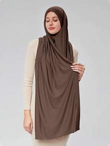 1 pieza Khimar de un solo paso para mujer - Velo modesto con cuello, sin alfileres, de tela de punto elástica y ligera para oración, viaje, trabajo y uso diario. Para vestir.