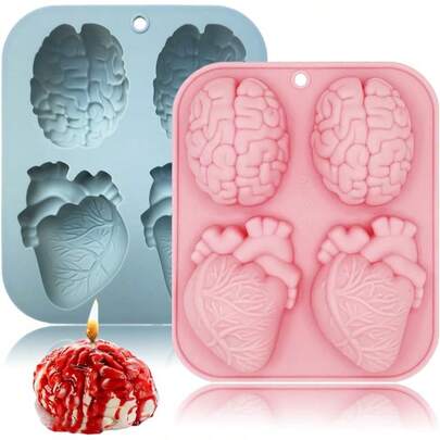 2 confezioni di stampi in silicone a forma realistica di cervello umano e cuore, per cioccolato, budino, gelatina, sapone fatto a mano, candele e decorazioni per feste di Ognissanti