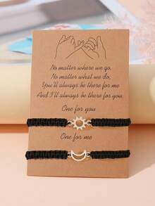 Goodwaro 2pcs Creative Metal Sun & Moon Handmade Couple Bracelets, Suitable For Girlfriends, Best Friends, Sisters, Daily Wear, Comes With Card Packaging - Black - View 27