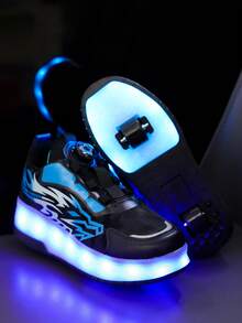 GUANGLAN 2-In-1 LED Light Up Roller Skates For Girls, 2 Wheels Removable USB Rechargeable Roller Skates Halloween Shoes Spring Summer Autumn Winter Leather Upper 11 Flashing Modes 7 Colorful Lights Unisex Rotatable Button Easy On/Off Outdoor Sports - Blue - View 2