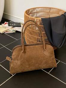 Fashionable New Women's Handbag Tote Bag, Large Capacity, Simple Vintage Solid Color Suede Strap Decoration, Simple Elegant Popular Mature High-Quality Suitable For Travel, Shopping, Commuting, Versatile