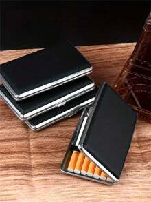 1 Peça Estojo de Cigarro Metálico e de Couro Fino e Longo com Capacidade para 20 Cigarros, Espessura de 5,5 mm, Design de Flip-Top Moderno