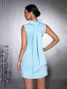 New Elegant Women 3D Floral Decor Long Sleeve Bowknot Fitted Mini Dress, Suitable For Valentine's Day, Bridesmaid, Formal Evening Party