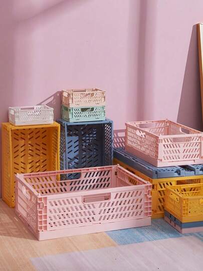 Foldable Storage Basket, Household Desktop Clutter Organizer, Portable Multi-Functional Solid Color Storage Basket For Dormitories, Household Desktop Storage Basket, Office Storage Plastic Box, Space Saving Multi-Functional Storage Basket, For Living Room, Bedroom, Study, Dining Room, Kitchen, Bathroom, Desk, Bathroom, Balcony, Portable, Under Bed, Storage Room, Drawer, Wardrobe