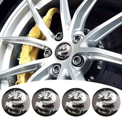 4pcs Mythical Dragon Wheel Hub Center Cap Stickers - 2.2 Inch Aluminum Alloy Wheel Decorative Emblem Badges, Fit For Cars, Motorcycles, Trucks, SUVs, Waterproof And Heat-Resistant Stickers, Automotive Wheel Accessories