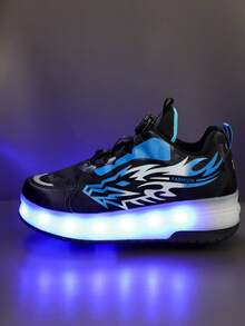 GUANGLAN 2-In-1 LED Light Up Roller Skates For Girls, 2 Wheels Removable USB Rechargeable Roller Skates Halloween Shoes Spring Summer Autumn Winter Leather Upper 11 Flashing Modes 7 Colorful Lights Unisex Rotatable Button Easy On/Off Outdoor Sports - Blue - View 9