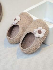 1 Pair Toddler Flower Design Thermal Lined Soft Sole Non-Slip Indoor Slippers, Comfortable, Easy To Wear & Clean, Suitable For Boys & Girls, Warm Holiday Gift For Babies Just Learning To Walk