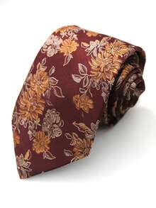 1 条勃艮第花卉手工领带，适合婚礼、商务、休闲、派对、日常和街头服饰