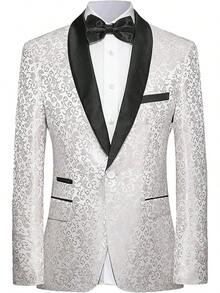 Men's Floral Dinner Party Prom Wedding Stylish Suits For Men One Button Dinner Jacket Pants Sethalloween - 白色 - 查看 1