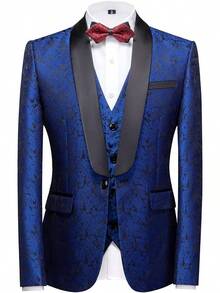 Mens Suits Slim Fit 3 Piece Suit Set For Prom Wedding Party Paisley Jacket Vest Pants Homecoming Outfithalloween - Màu tím - Xem 2