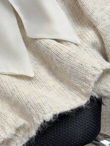 JIANHU 甜美蝴蝶结镂空套头衫女士毛衣 - 新杏色 - 查看 8