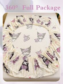 Sanrio 1 szt. Prześcieradło z dopasowaną gumką z uroczym nadrukiem kreskówkowym, pościel Kuromi/Cinnamoroll/Hello Kitty, ochraniacz na materac, narzuta na łóżko, prześcieradło z dopasowaną gumką, wygodny materiał tekstylny do domu, oddychający, antypoślizgowy ochraniacz na materac, dekoracja do domu, pasuje do wszystkich rozmiarów łóżek – jednoosobowego, dwuosobowego, dwuosobowego, królewskiego, odpowiedniego na każdą porę roku, pyłoszczelna narzuta na łóżko, nadaje się do prania w pralce - Biały - Zobacz 6