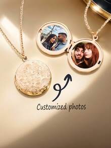 1 pieza Collar con dije de medallón redondo personalizado de color dorado, collar con medallón para fotos, colgante con caja de fotos, dije conmemorativo, mejor regalo - Multicolor - Ver 2