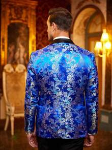 Men's Floral Jacket Luxury Embroidered Stylish Suit Blazer Jacket For Wedding Party Dinner-2025 - 藍色 - 查看 3