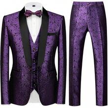 Mens Suits Slim Fit 3 Piece Suit Set For Prom Wedding Party Paisley Jacket Vest Pants Homecoming Outfithalloween - Màu tím - Xem 1