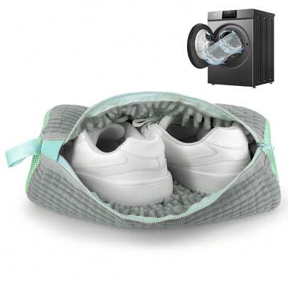 Shoe Washing Machine Bag For All Shoes And Sizes, Dense Fluffy Fibers Create 360° Wrap-Around Cleaning While Protecting Delicate Materials, Reusable And Durable Zipper Shoe Washing Pouch, Suitable For Sneakers, Boots, Sandals, And Flats, Large Capacity Interior, Secure Zip Closure, Gentle Wash Cycle Friendly, Ideal For Home Laundry And Care