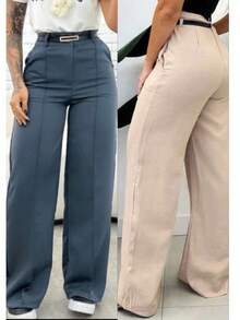 Kit Of 2 Women's Tailored Wide Leg Pants With Belt, Winter/Summer  2026 - 米色/灰色 - 查看 1