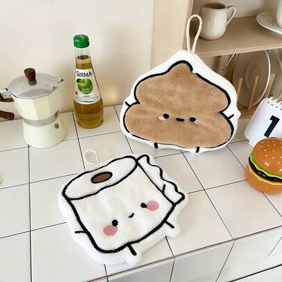 1/3 件厚吸水超柔软聚酯纤维手巾 - 可爱卡通卫生纸设计、现代厨房和房间毛巾、仅可手洗、浴室手巾、趣味图案、柔软质地、家居必需品、时尚手帕、耐用材料家电洗碗巾