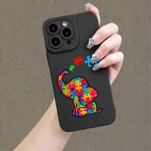 Funda de Teléfono de TPU Suave con Diseño de Elefante Puzzle y Acabado Mate de Ojos de Ángel - Cubierta Colorida Compatible con iPhone - Colores mixtos - Ver 5