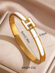 1 件珐琅字母“H”不锈钢手链，女士时尚袖口，时尚情侣手链 - 彩色 - 查看 5