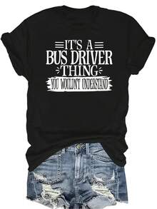 Camiseta de conductor de autobús unisex, de verano, casual, transpirable, con personalidad, cuello redondo, manga corta, ropa de calle, versátil, adecuada para adolescentes y adultos - Negro - Ver 1