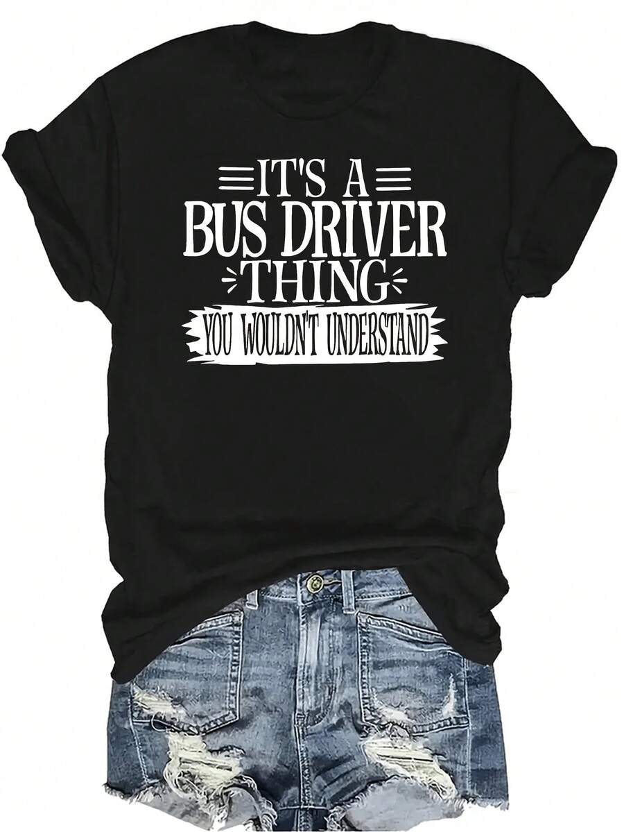 Camiseta de conductor de autobús unisex, de verano, casual, transpirable, con personalidad, cuello redondo, manga corta, ropa de calle, versátil, adecuada para adolescentes y adultos - Negro - Ver 1