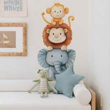 Zeitgenössische Tier Muster Wandaufkleber, selbstklebende Polypropylen Aufkleber mit Affen-, Löwen- und Elefantenmuster, geeignet für Schlafzimmer und Wohnzimmer Dekoration, Schlafzimmer Wanddekoration | Fantasievolles Tiermotiv | Einfach zu installieren Wandkunst, Tierwanddekor