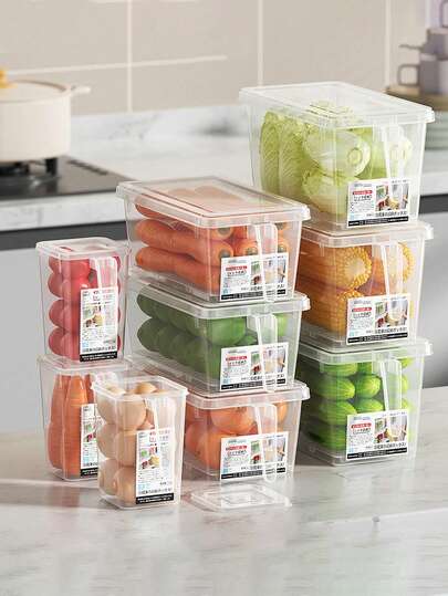1 Set/3 Sets Small/Medium/Large/ Refrigerator Storage Box, Reusable Food Safety Plastic Storage Box, Transparent Storage Box, Keep Fresh Easy To See The Transparent Design Of The Stackable Large Capacity Storage Bucket