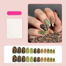 24 Pcs Fresh Floral Vintage Press-On Nails - Almond Shape Handmade Y2K Aesthetic Nail Supplies |   Unas Press On, Unas Postizas & Ready-To-Wear Fake Nails - HYC-DY-304 - 查看 3