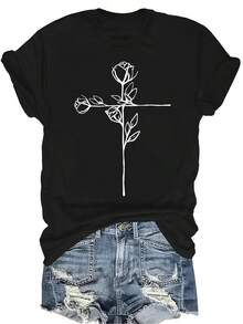 Camiseta cristiana unisex de verano, casual, transpirable, de cuello redondo, de manga corta, de estilo urbano, versátil, adecuada para adolescentes y adultos - Negro - Ver 1