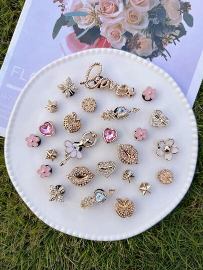 25pcs Gold Fashion Dancing Girl Rhinestone ABS Resin Shoe Clips, DIY Decorations, Suitable For Women Sandals, Slippers, Shoes With Holes, Sandals And Beach Bags, Multifunctional Shoe Clips Accessories - Perfect Gift For Holiday Parties And Special Occasions