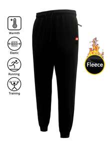 Men's Thermal Lined Jogger Pants - Winter Sweatpants With Drawstring And Elastic Cuffs,Fleece - Black - View 2