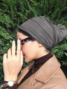 1 buc. Hijab ușor de purtat pentru femei, hijab clasic instant, culoare solidă, 3 metode diferite de purtare, eșarfă elastică versatilă și practică, material modal moale și confortabil, potrivită pentru purtare zilnică, sport, yoga pentru rochie - Gri inchis - Vizualizare 3