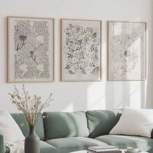 无框，3 件套复古欧洲中性花卉墙面装饰艺术画，威廉莫里斯画廊墙面艺术帆布海报，房间装饰，客厅装饰艺术，现代家居墙面装饰艺术，理想的家居礼物创意装饰 - 卡其色 - 查看 4