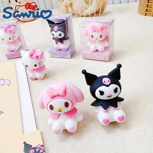 1 Stück süßer Anspitzer - geeignet für Cartoon-Charakterdesigns wie Kuromi, Melody und Cinnamoroll, bunte Kunststoff-Schreibwaren, ideal für Büro und Schule, perfektes Geschenk für Studenten, lustiges Design, stabiler Kunststoff-Stifthalter