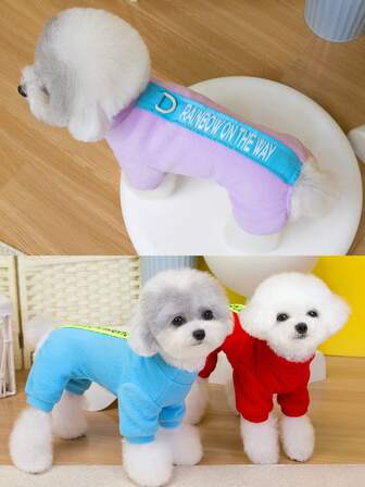 宠物四腿保暖连体衣，可爱字母印花加厚保暖外套，秋冬季狗狗服装配饰