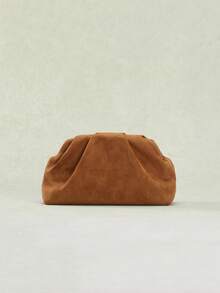 SCULPTEDSTYLE BAGS 1件秋冬新款復古棕色紋理麂皮手拿包，美拉德風女款手提包，歐美時尚百褶極簡女款手拿包，附鏈條肩帶可斜跨 - 棕色 - 查看 4