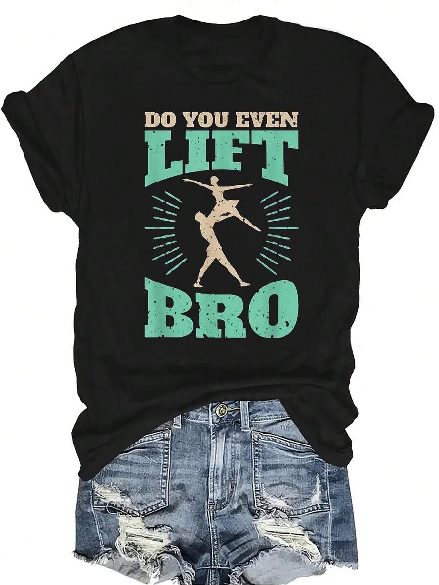 Camiseta de ballet unisex, de verano, casual, transpirable, con cuello redondo, de manga corta, ropa de calle, versátil, adecuada para adolescentes y adultos - Negro - Ver 1