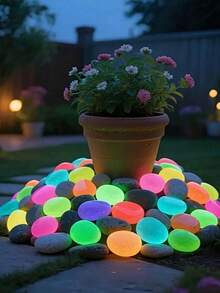 1/6/12/20/30/40/50pcs Large Glow In The Dark Pebbles (Random Color), 4.5cm/1.77in, Suitable For Garden Landscape, Track Decor, Fish Tank Starry Sky Decor, Romantic Luminous Stones, Fit For Home, Outdoor, Runway, Aquarium, Halloween, Christmas, Thanksgiving, Valentine's Day, Absorb Sunlight Or Lamp Light To Glow At Night, No Electricity Needed, Suitable For DIY Romantic Occasions (Surface May Have Scratches, Which Is A Normal Phenomenon In The Production And Transportation Process, Please Understand.) - Multicolor - View 4