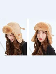 1 pieza Sombrero de otoño e invierno para mujer, un sombrero de estilo Lei Feng de piel sintética de moda, un nuevo sombrero cálido y versátil de peluche